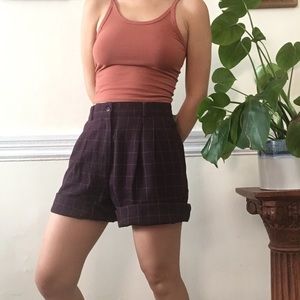 Purple yellow plaid shorts